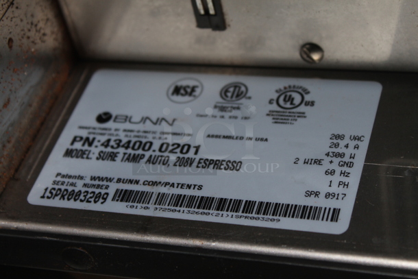 2017 Bunn Sure Tamp Auto Stainless Steel Commercial Countertop Superautomatic Espresso Machine w/ 2 Hoppers. Goes GREAT w/ Lot 61! 208 Volts, 1 Phase.  - Image 7 of 7