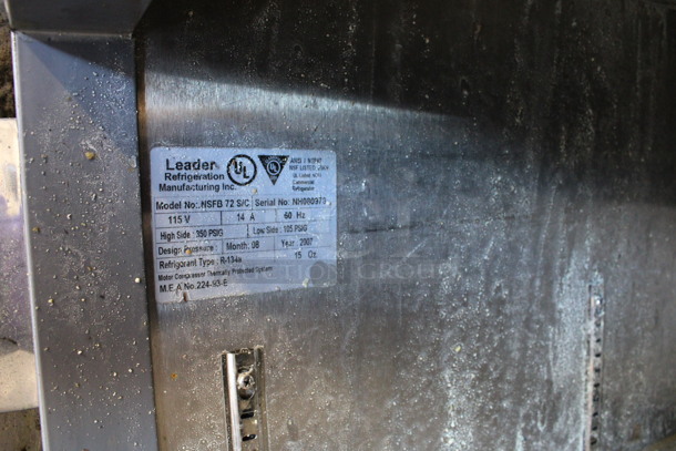 Leader Model NSFB 72S/C Stainless Steel Commercial 3 Door Undercounter Cooler on Commercial Casters. 115 Volts, 1 Phase. 72x32x35. Tested and Working! - Image 3 of 6