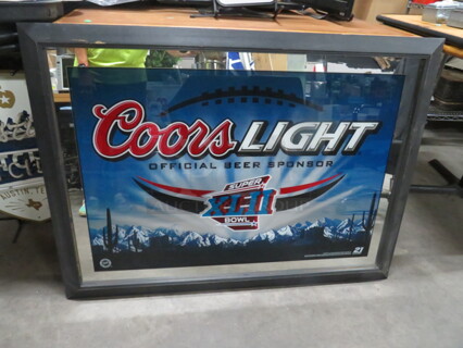 One Coors Light XLII Superbowl Framed Mirror. 44X32