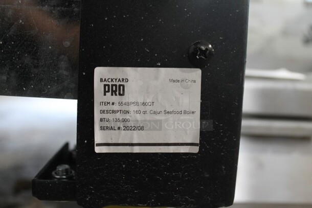 BRAND NEW SCRATCH AND DENT! 2022 Backyard Pro 554BPSB160QT Metal Commercial Propane Gas Powered 160 Quart Cajun Seafood Boiler on Commercial Casters. 135,000 BTU. Tested and Working! - Image 7 of 11