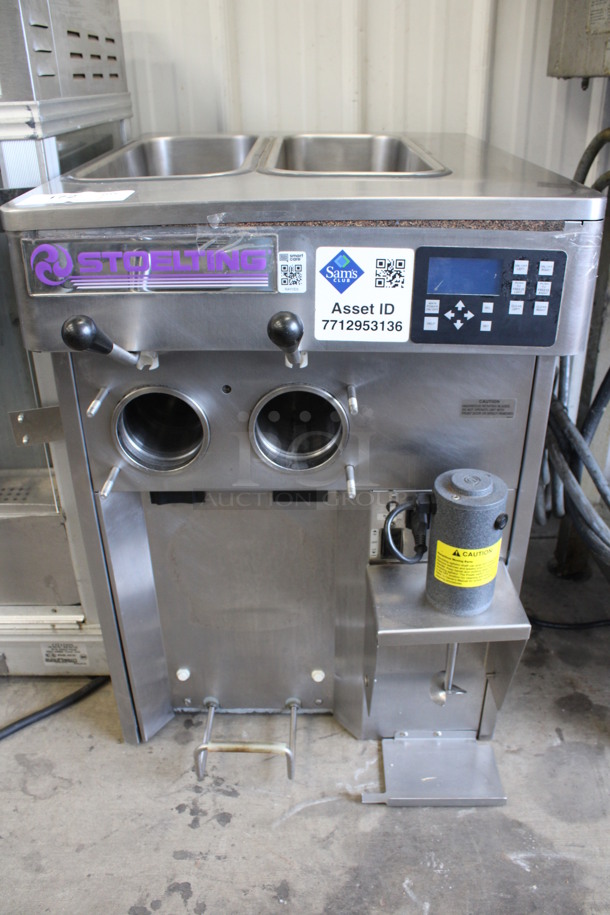 2014 Stoelting Stainless Steel Commercial Countertop Air Cooled 2 Flavor Soft Serve Ice Cream Machine w/ Milkshake Mixer. Model Appears To Be a SF121-38I2. 22x33x32