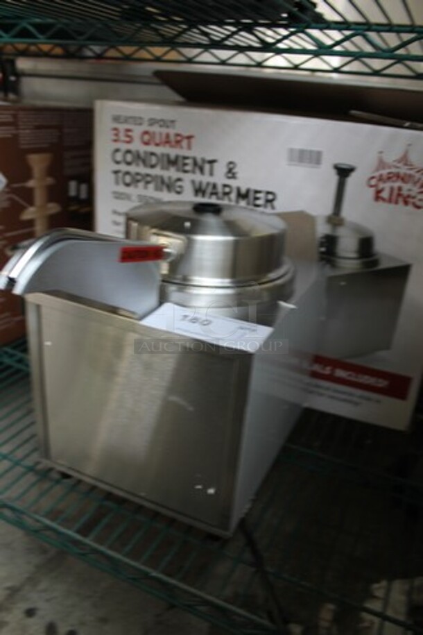 BRAND NEW SCRATCH AND DENT! Carnival King 382HSPW35 Stainless Steel Electric Countertop 3.5 Quart Condiment And Topping Warmer With Pump. 120V. Tested And Working! - Image 3 of 8