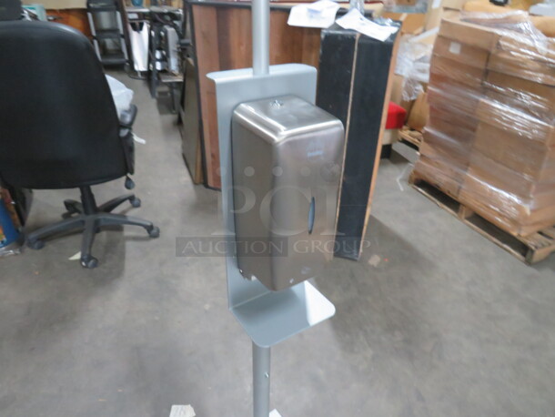 One NEW Hand Sanitizer Stand With Hand Soap/Sanitizer Dispenser And Frame For Sign. 16X16X68 - Image 3 of 3