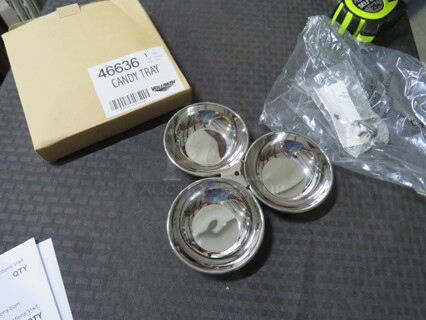 One NEW Vollrath 4oz Stainless Steel 3 Bowl Condiment/Server Caddy. #46636