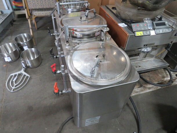 One Stainless Steel American Ware Triple Coffee Brewer Urn. #7303E. 120/240 Volt. 1 Phase. 47X20X29. Missing 1 Lid. - Image 6 of 6