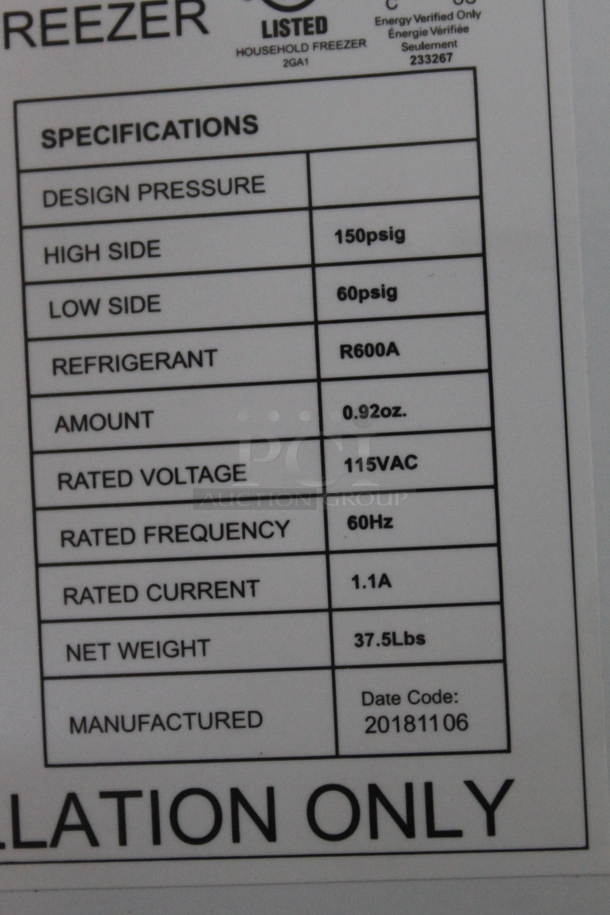 Arctic King AUFM011AEW Mini Freezer. 115 Volts, 1 Phase. Tested and Working! - Image 6 of 6
