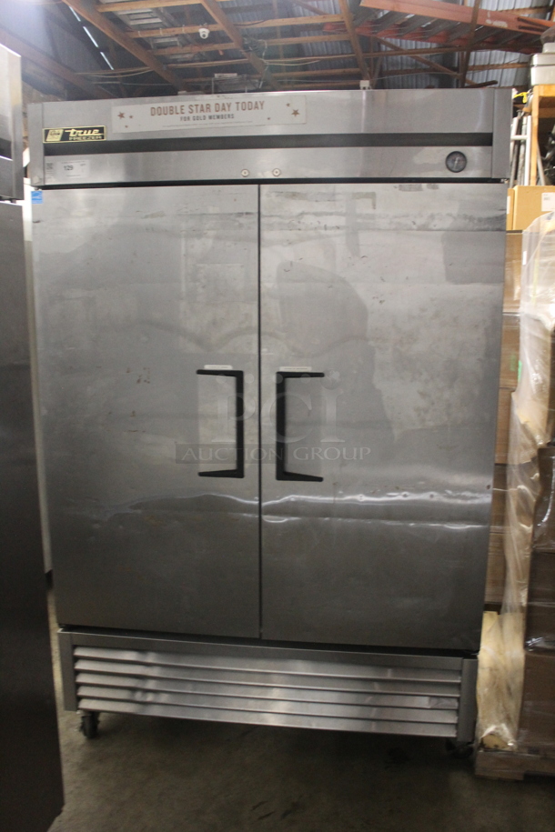 2013 True T-49F Commercial Stainless Steel Two Solid Door Reach-In Freezer With Polycoated Shelves. 115V, 1 Phase. Tested and Working!