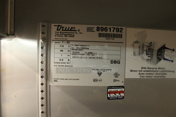 2016 True T-35 Stainless Steel Commercial 2 Door Reach In Cooler w/ Poly Coated Racks. 115 Volts, 1 Phase. Tested and Working! - Image 4 of 6