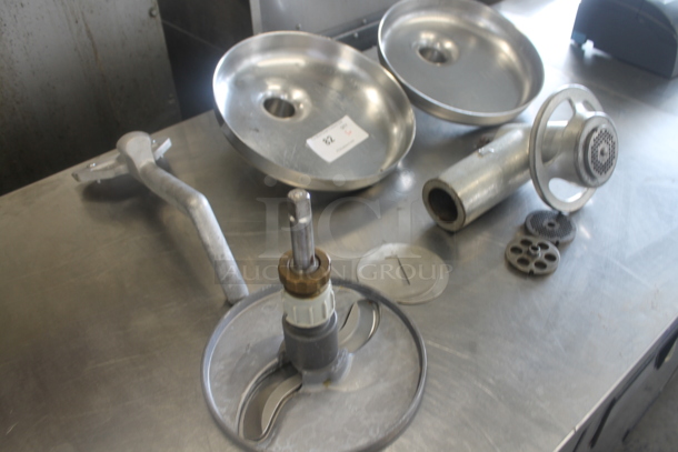 ALL ONE MONEY! Lot of Metal Meat Grinder w/ 2 Trays, Extra Di, S Blade for Pelican Head and Scraper. - Image 2 of 4