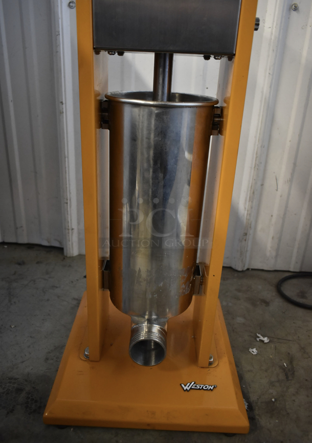 Weston 86-1101-W Orange Metal 11 Pound Capacity Vertical Sausage Stuffer. - Image 5 of 9