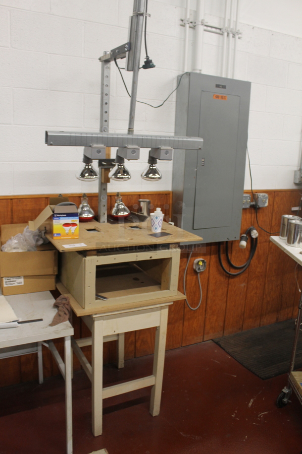 Wood Pattern Table w/ Metal Light Fixture. BUYER MUST REMOVE. - Image 2 of 6