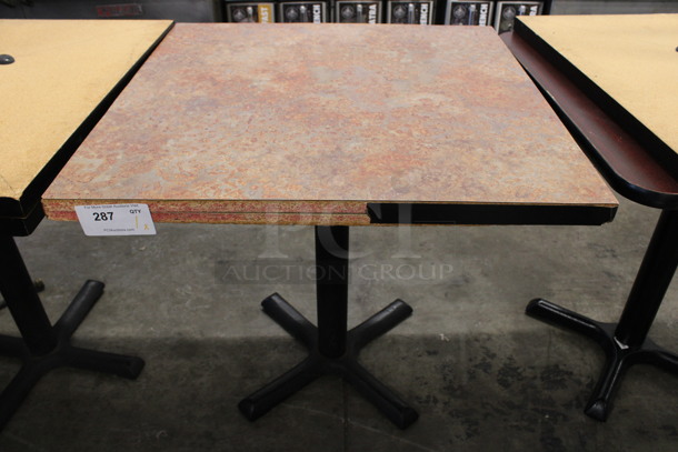 Stone Pattern Tabletop on Black Metal Table Base. Stock Picture - Cosmetic Condition May Vary. 30x30x30