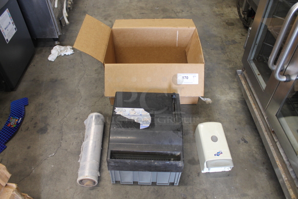 ALL ONE MONEY! Lot of Various Items Including 2 Poly Dispenser and Roll of Plastic Wrap - Image 1 of 6