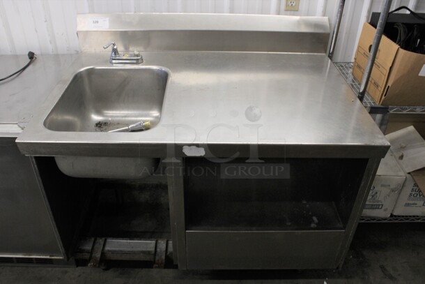 Stainless Steel Commercial Single Bay Sink w/ Faucet, Handles, Back Splash and Under Shelf. 48x31x42. Bay 16x20x10