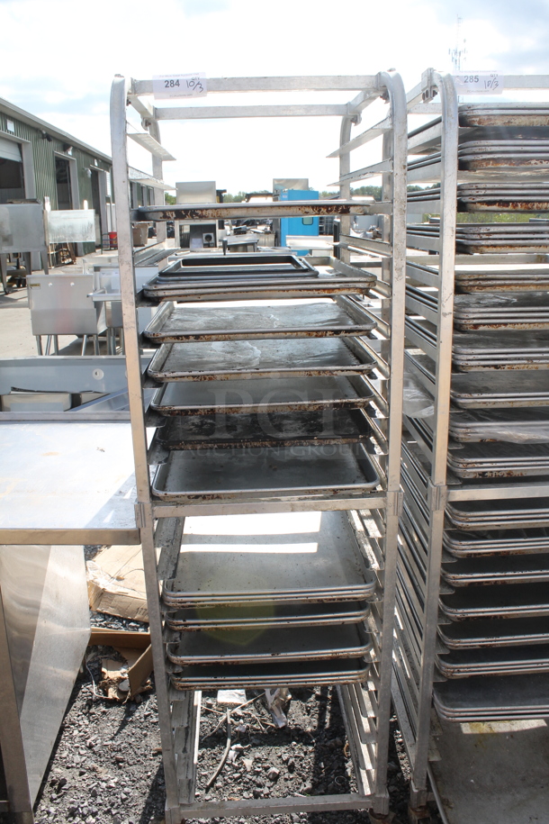Metal Commercial Pan Transport Rack w/ 20 Metal Baking Pans on Commercial Casters. - Image 1 of 2