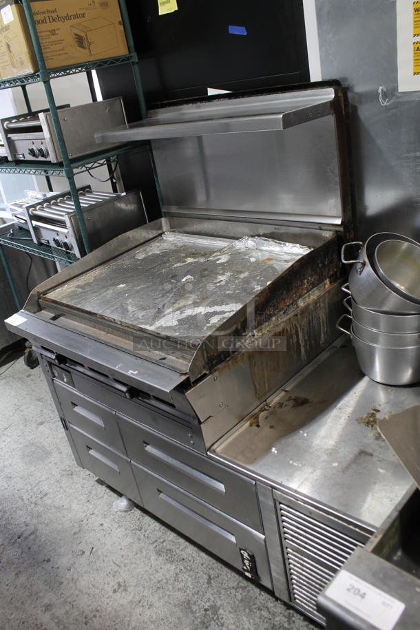 Stainless Steel Commercial Gas Powered Flat Top Griddle w/ Montague Stainless Steel 4 Drawer Chef Base on Commercial Casters. - Image 7 of 7