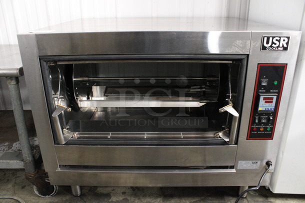 BRAND NEW SCRATCH AND DENT! USR Cookline Model YSD-268G Stainless Steel Commercial Natural Gas Powered Rotisserie Oven w/ 2 Spits. Missing Glass Pane. 40x31x32