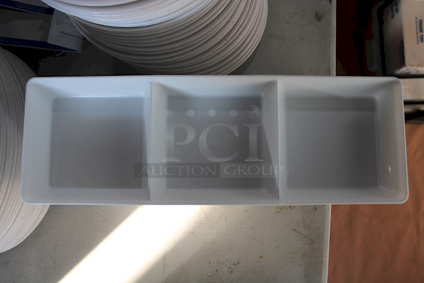 SPLENDIFEROUS! Thunder Group White Melamine Rectangular 3 Section Compartment Trays. 15"x6"x1-3/8". 23x Your Bid. Items In This Lot Are LIKE NEW Condition!   - Image 5 of 6