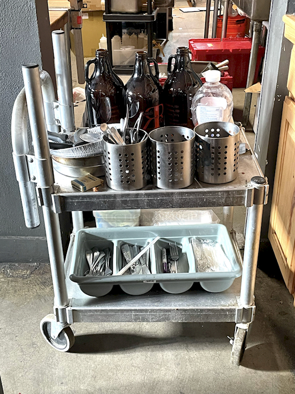 ALL FOR ONE!! Prairie View C7NUC1824CL2 Food Service Cart Full Of Various Small-Wares.