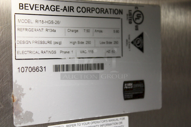Beverage-Air RI18HC-HGS-26 One Section Glass and Solid Half Door Reach-In Refrigerator - 18 cu. ft. Tested, In Perfect Working Order. Refrigerator Was Ran For An Hour. Quickly Got To & Held Temperature. See Photos.  - Image 7 of 8