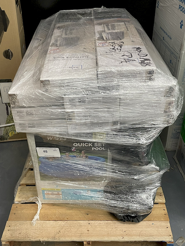 MISC. Lot Of AWESOME – (1) Summer Waves 10ft Pool, [11] Adjustable 2-Tier Rolling Garment Racks, [1] Ozark Trails Zero Gravity Chair, Plus More.  - Image 1 of 2
