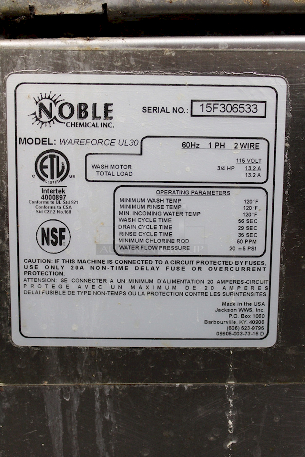 Noble Warewashing UL30 Low Temperature Undercounter Dishwasher - 115V. 24-3/16 x 25 x 33-5/16  - Image 3 of 12