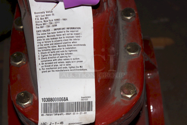 SWEET! Kennedy Valve Mfg. KS-FW Fire Main Gate Valve Series 8 in. Flanged Cast Iron OS&Y Non-Rising Resilient Wedge Gate Valve with Tap.
Comes with Bolts and Hardware.
11-1/2x14x37-3/4.  - Image 5 of 6