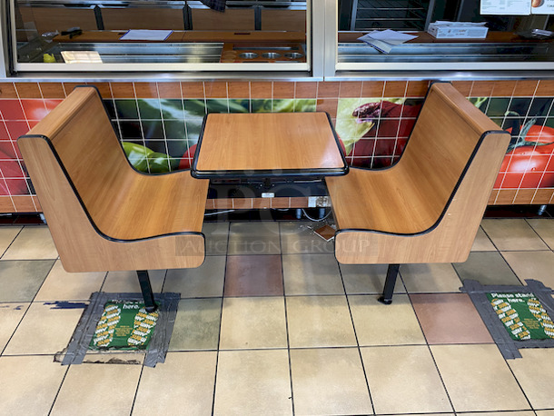 AMAZING! Plymold Attached Booth Seating. 69"x24"x35-1/2"  Tabletop - 24"x23" - Image 1 of 6
