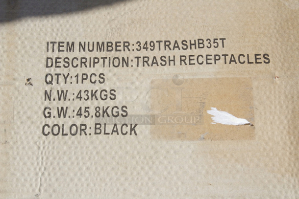 BRAND NEW SCRATCH & DENT! Lancaster Table & Seating Waste 35 Gallon Black Receptacle Enclosure with "THANK YOU" Swing Door. - Out Of Original Packaging.  - Image 6 of 6