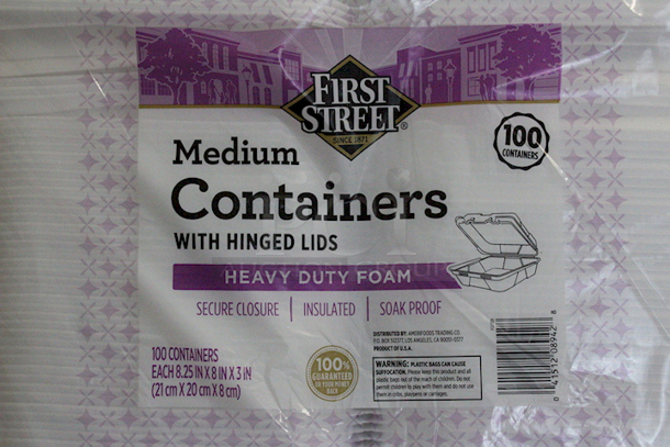 First Street Single Use To Go Food Containers W/ Hinged Lids, Medium, Heave Duty Foam.  - Image 2 of 2