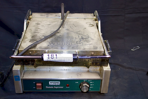 TOP OF THE LINE! Waring WFG275 Tostato Supremo Smooth Top & Bottom Sandwich Toasting Grill - 14" x 14" Cooking Surface - 120V, 1800W. 22”x18-1/2”x10” - Image 1 of 10