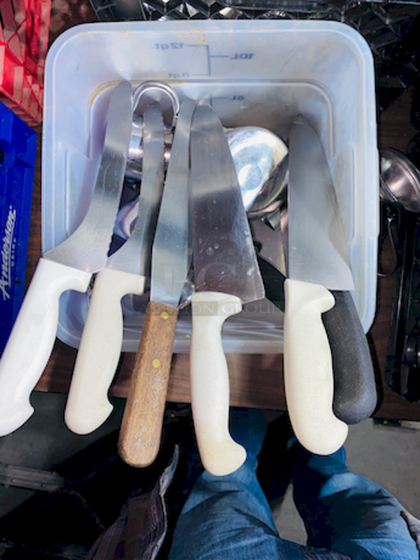 HUMONGOUS! Lot of Buffets/Catering Equipment. 
Includes (2) Crates of individual Frying Pans, (3) Containers of gravy boats, cream dispensers and etc, (1) container of Chefs Knives.  - Image 11 of 12