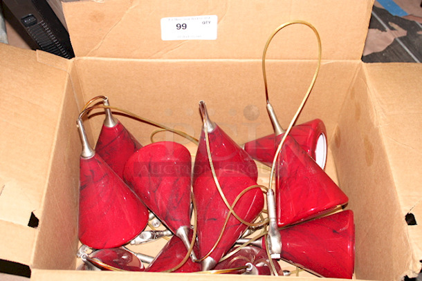 BRIGHTEN THINGS UP! 11 Hanging Lights With Conical Red Housing.