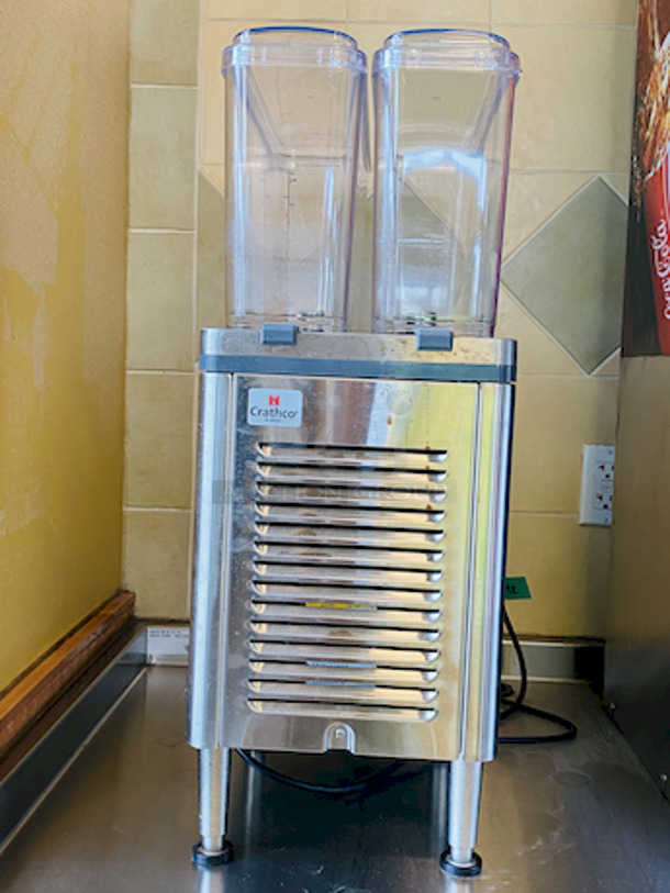 BEAUTIFUL! Crathco CS-2E/1D-16 Refrigerated Drink Dispenser w/ (2) 2.4 gal Bowls, Pre Mix, 120v. 

Product Details

(2) 2.4-gal. bowls
Clear plastic bowls merchandise the beverages by providing visibility
Bowls can be removed for thorough cleaning
Agitators that spin in the bottom of the bowls keep product mixed
9-in. cup clearances
Temperature holding range: 35-41 degrees F
Heavy-duty, corrosion-resistant stainless steel base
Bottom air intake with exhaust at the back
Fewer removable parts than most other models to ease cleaning
4-in. legs
cULus listed; NSF certified - Image 4 of 5