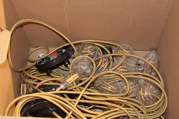 2 4-Wire Bistro Style Light Fixtures With Bulbs.   - Image 2 of 4