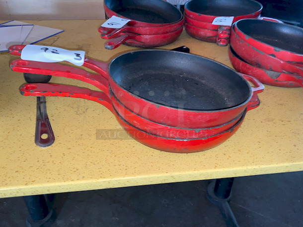 AMAZING! Set of 3 Lodge Cast Iron Skillets, Non-Stick with Enamel Coating, 10”, Red - Image 2 of 2