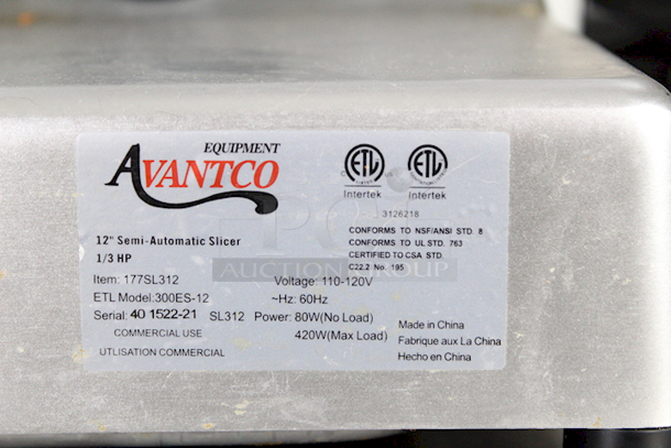 LIKE NEW CONDITION! Avantco 177SL312 12" Manual Gravity Feed Meat Slicer - 1/3 hp - Image 5 of 7