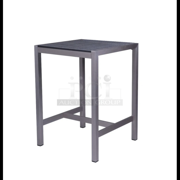 BRAND NEW! OUT OF THE BOX! STCH Black Teak Slats 31" By 52" Dining Table! Brushed Alluminum Welded Frame! Suitable For Indoor & Outdoor Use!  - Image 1 of 1