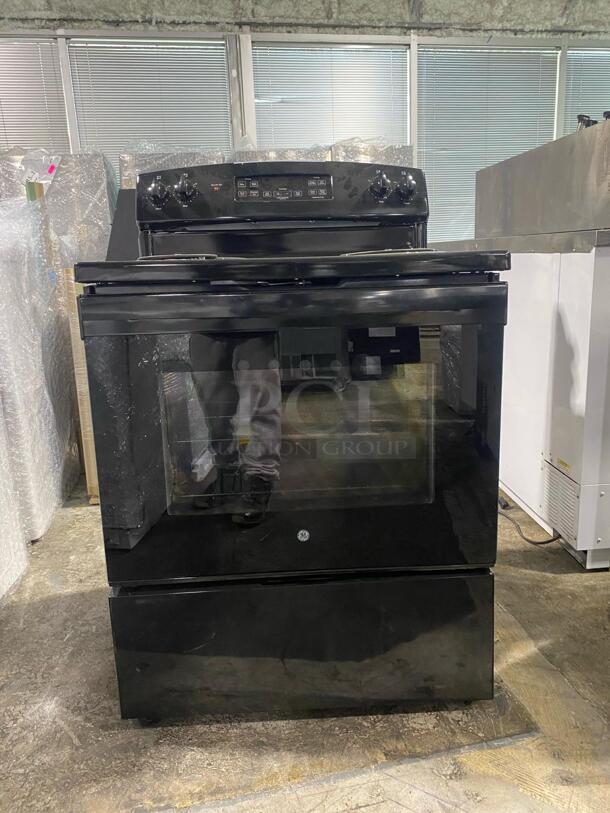 GE 30 Inch Freestanding Electric Range with 4 Coil Burners, 5.0 cu. ft. Oven Capacity, Storage Drawer, Sensi-Temp Technology, Dual-Element Bake, Sabbath Mode, and Self-Clean: Black
