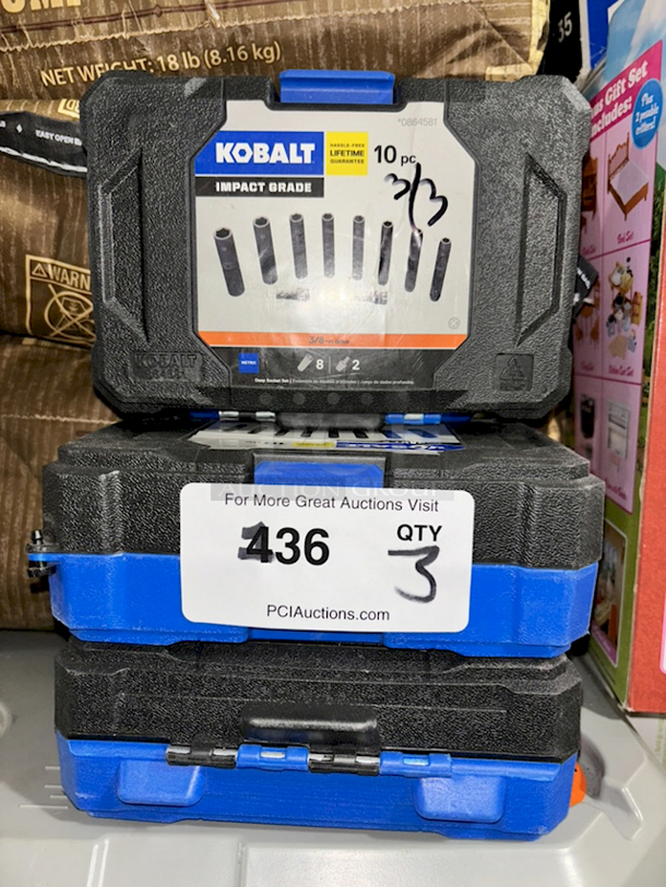 THREE FRESH PACKS!! Kobalt 80826 10-Piece Metric 3/8-in Drive Set 6-Point Impact Socket Sets. 3X Your Bid - Image 2 of 2