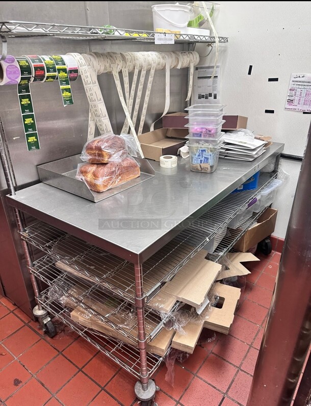 Commercial Stainless Steel Labeling Table With Wheels and Over Shelf - Image 4 of 8