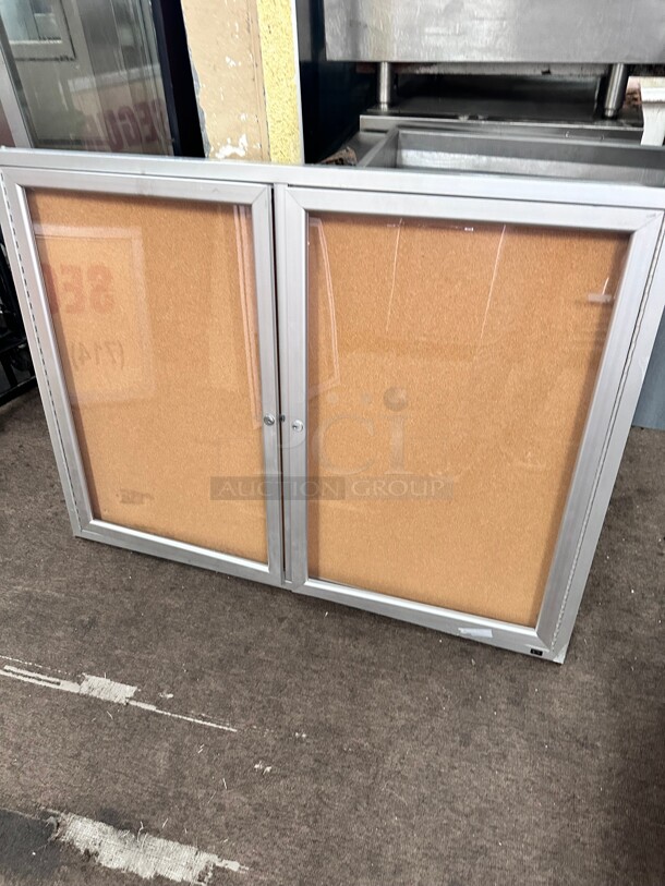 Clean Enclosed Cork Board with Aluminum Frame - Image 1 of 6