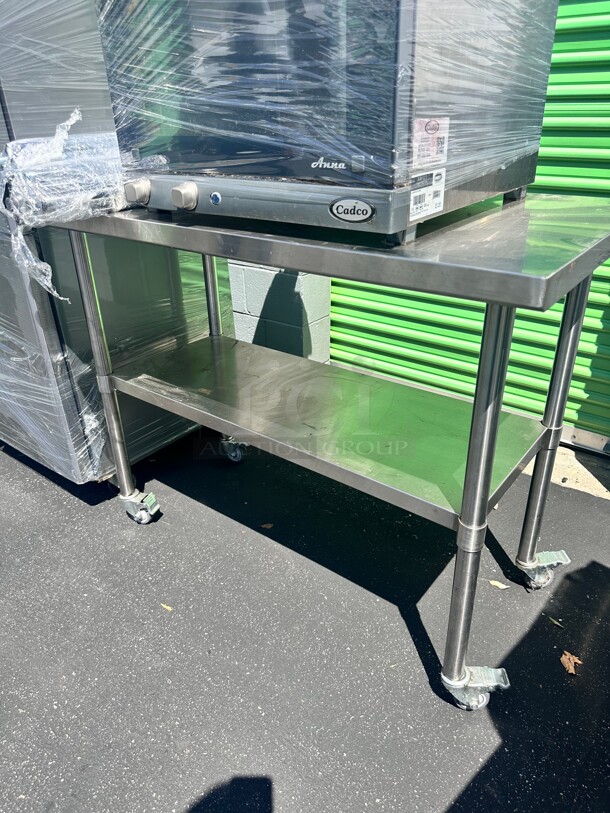 Excellent Standard Mobile Stainless Steel Worktable with Bottom Shelf - 48 x 24