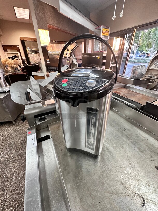 New Open Box Chefman Electric Hot Water Pot with Safety Lock, Stainless Steel, 5.3 Liter - Image 1 of 8