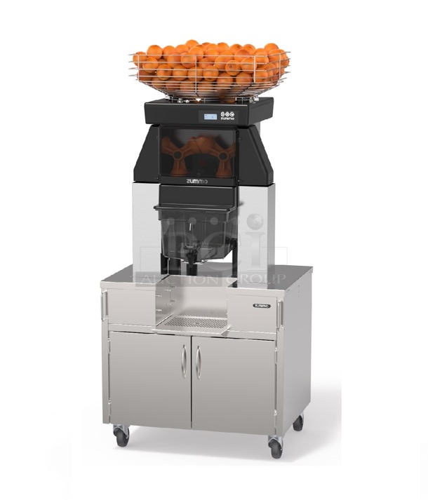 BRAND NEW! 2022 Zummo Z40C-N Commercial Stainless Steel Electric Citrus Juicer With 2 Door Storage Cabinet on Commercial Casters. 110-120V. Tested And Working! 