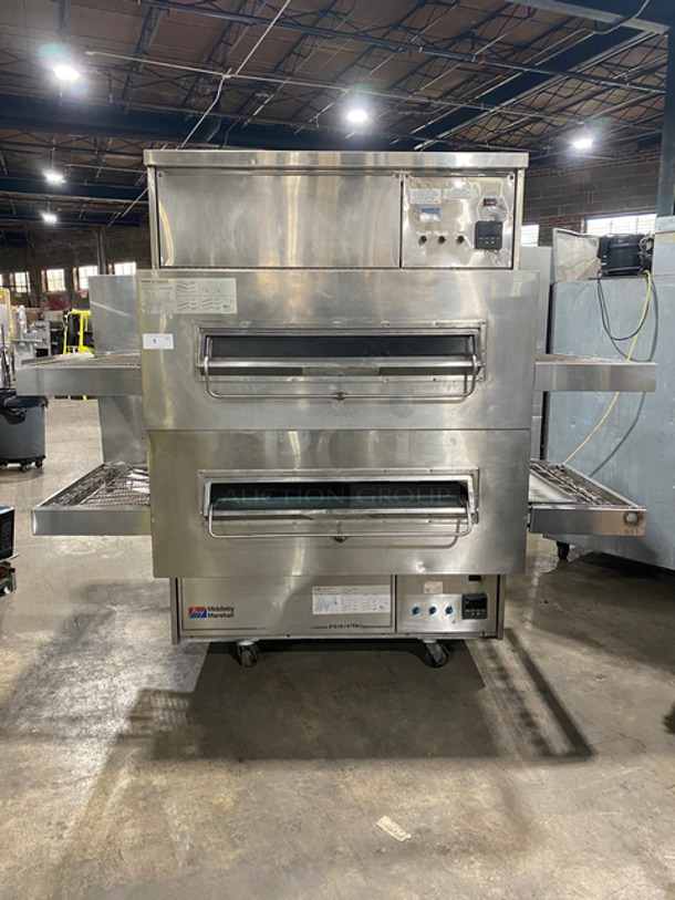 AMAZING! Middleby Marshall Natural Gas Powered Double Deck Conveyor Pizza Oven! All Stainless Steel! On Casters! 2x Your Bid Makes One Unit! Model: PS360Q