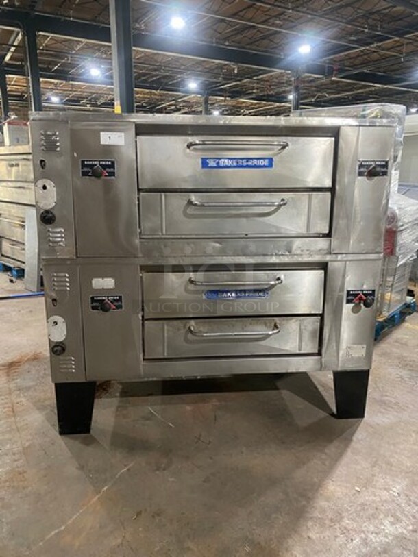 WOW! Bakers Pride Commercial Natural Gas Powered Double Deck 4 Pie Pizza Oven! All Stainless Steel! With Stones! 2x Your Bid Makes One Unit!