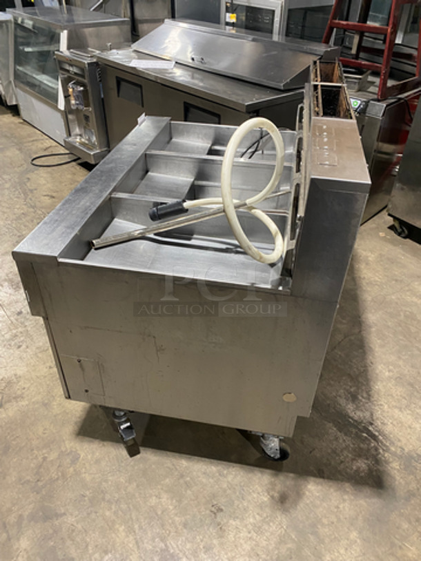 Pitco Frialator Commercial Natural Gas Powered 2 Bay Deep Fat Fryer With Dump Station! With Oil Filter System! All Stainless Steel! On Casters! Model: SSH55 SN: G10HB033045 - Image 2 of 12