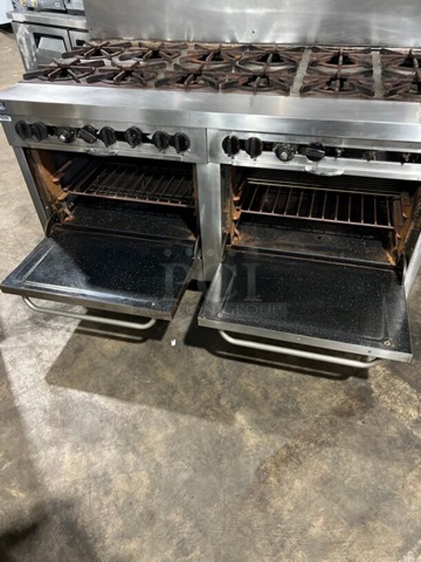Southbend Commercial Natural Gas Powered 12 Burner Stove! With Raised Back Splash And Salamander Shelf! With 2 Full Size Oven Underneath! All Stainless Steel! On Casters! Working When Removed! - Image 11 of 11