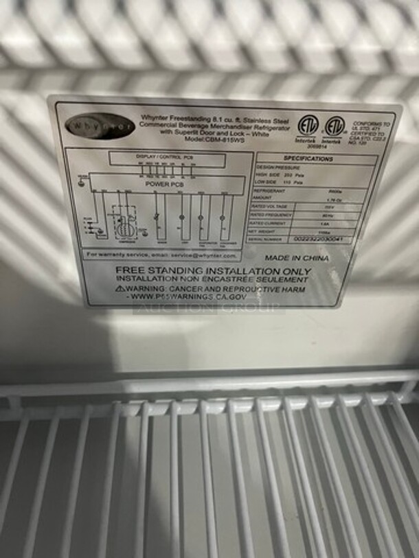NEW! OUT OF THE BOX! SCRATCH-N-DENT! Whynter Commercial Single Door Reach In Cooler Merchandiser! With View Through Door! With Poly Coated Racks! Model: CBM815WS 115V - Image 4 of 7